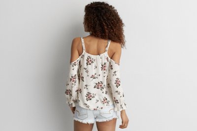 Женские топы American Eagle AE Printed Cold Shoulder Top — фото 2