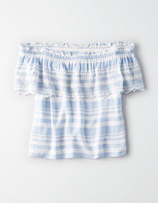 Женские топы American Eagle AE Blue Stripe Eyelet Top — фото 4