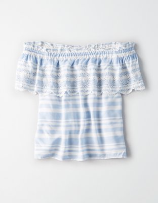 Женские топы American Eagle AE Blue Stripe Eyelet Top — фото 3