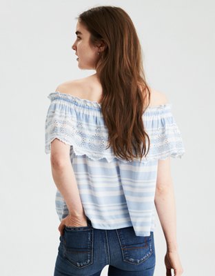 Женские топы American Eagle AE Blue Stripe Eyelet Top — фото 2