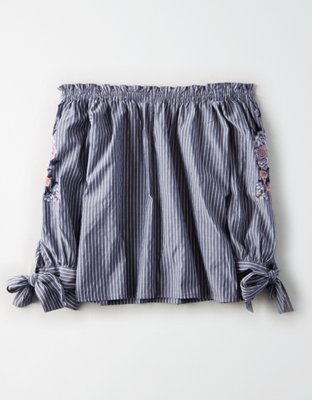 AE Flowers Over Stripes Off The Shoulder Top