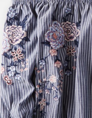 AE Flowers Over Stripes Off The Shoulder Top