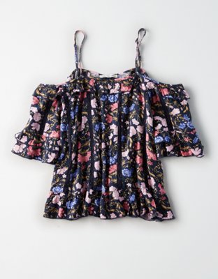Женские топы American Eagle AE COLD SHOULDER PRINTED TOP — фото 3