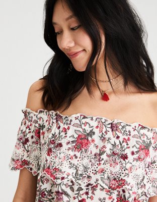 Женские топы American Eagle AE Floral Off-the-Shoulder Top — фото 4