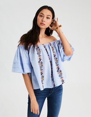 AE Bubble Sleeve Off-The-Shoulder Top