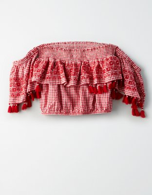 Женские топы American Eagle AE Embroidered Bubble Crop Top — фото 4