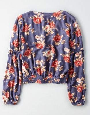 Женские топы American Eagle AE PRINTED LONG SLEEVE WRAP TOP — фото 2