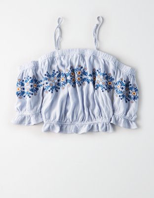 Женские топы American Eagle AE Embroidered Cold Shoulder Top — фото 3
