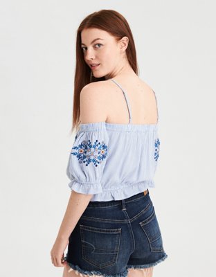 Женские топы American Eagle AE Embroidered Cold Shoulder Top — фото 2