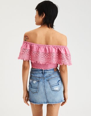 AE Off-The-Shoulder Crochet Top