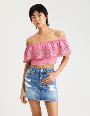 AE Off-The-Shoulder Crochet Top