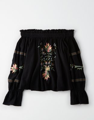 Женские топы American Eagle AE Embroidered Off-The-Shoulder Top — фото 3