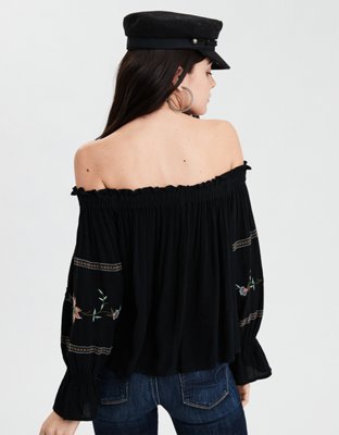 Женские топы American Eagle AE Embroidered Off-The-Shoulder Top — фото 2
