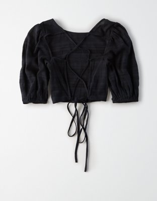 Женские блузки American Eagle AE Puff Sleeve Lace Up Blouse — фото 4