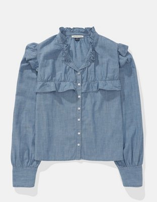 AE Blusa de Denim con Volante