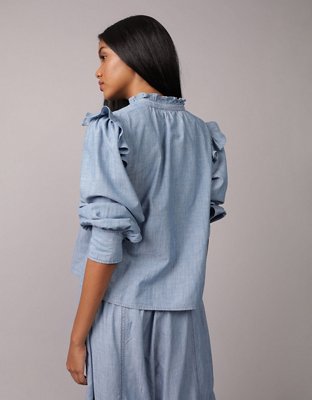 AE Blusa de Denim con Volante