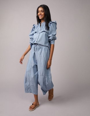 AE Blusa de Denim con Volante