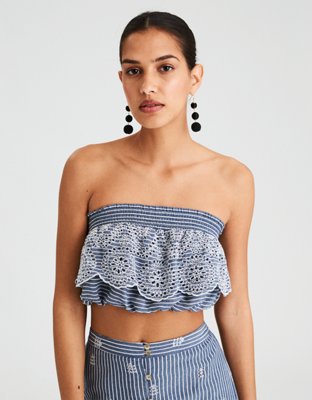 AE Off-The-Shoulder Double Lace Tube Top