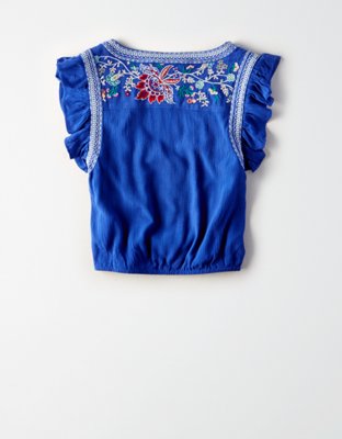 Женские топы American Eagle AE Ruffle Sleeve Button-Up Top — фото 4