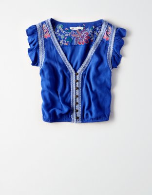 Женские топы American Eagle AE Ruffle Sleeve Button-Up Top — фото 3