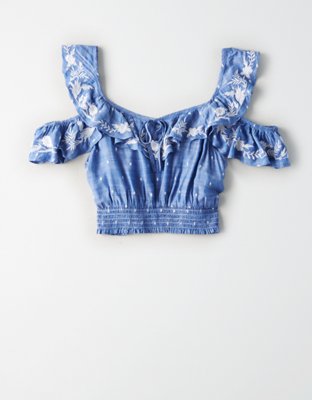 Женские топы American Eagle AE Embroidered Cold Shoulder Crop Top — фото 3