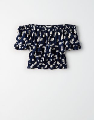 Женские топы American Eagle AE Off-The-Shoulder Floral Ruffle Crop Top — фото 3