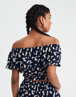 Женские топы American Eagle AE Off-The-Shoulder Floral Ruffle Crop Top — фото 2