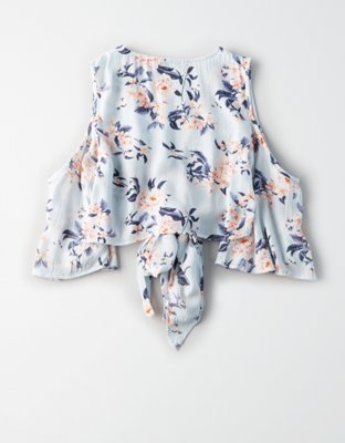 Женские топы American Eagle AE Tie Front Cold Shoulder Crop Top — фото 4