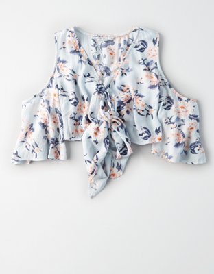 Женские топы American Eagle AE Tie Front Cold Shoulder Crop Top — фото 3