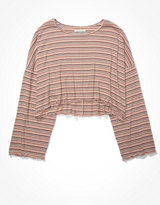 Женские топы American Eagle AE Striped Bell-Sleeve Crop Top — фото 4