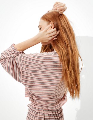Женские топы American Eagle AE Striped Bell-Sleeve Crop Top — фото 3