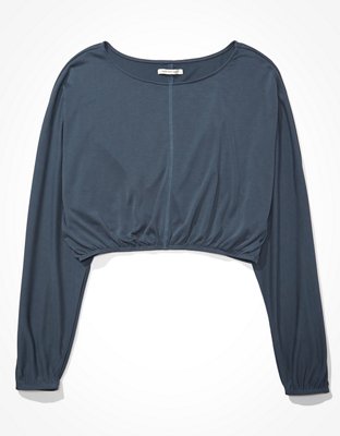 Image of AE Cinched Waist Crew Neck Top Women's Navy XL