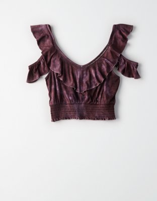Женские топы American Eagle AE Knit Cold Shoulder Ruffle Trim Top — фото 3