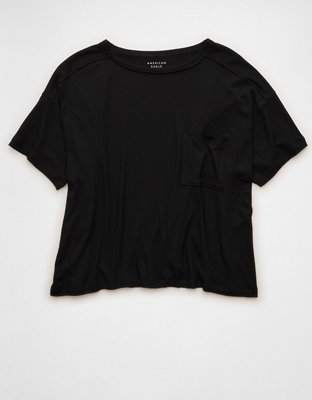 aenrmous æ CIAM Toggle Shirt Black AE Soft & Sexy Ribbed Pocket T-Shirt | American Eagle