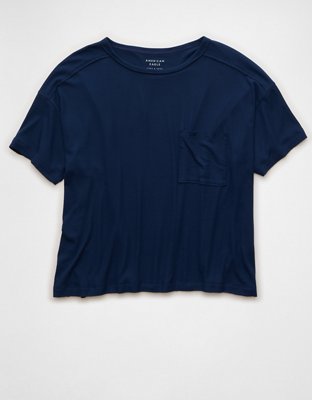 Женская футболка American Eagle AE Soft & Sexy Ribbed Pocket, цвет: Тёмный индиго — фото 3