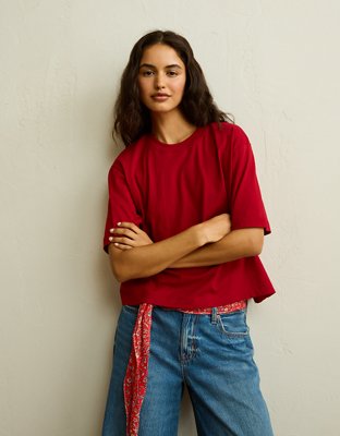 Женская футболка American Eagle AE Everyday Luxe Boxy, цвет: Ягодный — фото 5