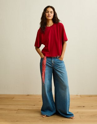 Женская футболка American Eagle AE Everyday Luxe Boxy, цвет: Ягодный — фото 1