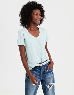 light blue t shirt black jeans