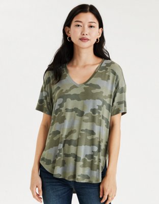 AE Oversized Soft & Sexy Camo V-Neck T-Shirt