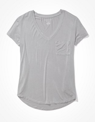 Женские футболки American Eagle AE Oversized Soft & Sexy V-Neck Pocket T-Shirt — фото 3
