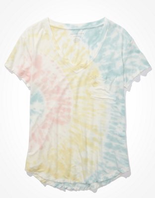 Женские футболки American Eagle AE Oversized Soft & Sexy Tie-Dye V-Neck Pocket T-Shirt — фото 3