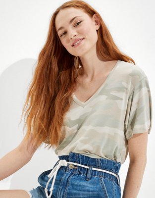 Женские футболки American Eagle AE Oversized Soft & Sexy Camo V-Neck T-Shirt — фото 6