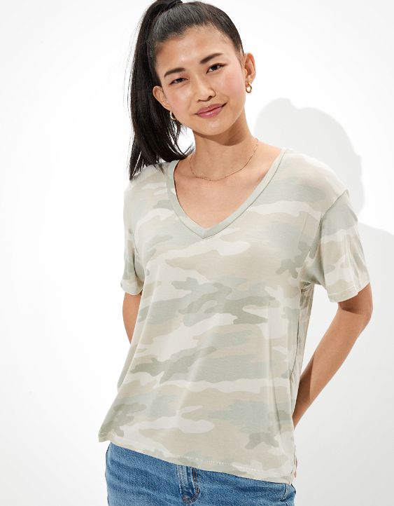 AE Oversized Soft & Sexy Camo V-Neck T-Shirt