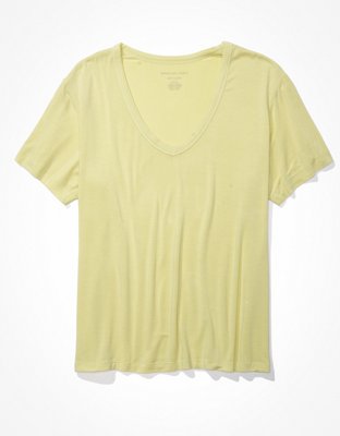 Softline Vibrant Yellow Colour V Neck Plain Tee (Pack of 1)