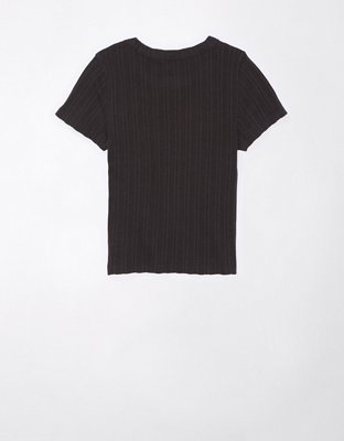 AE Cropped Pointelle-Knit Hey Baby Tee