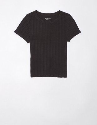 AE Cropped Pointelle-Knit Hey Baby Tee