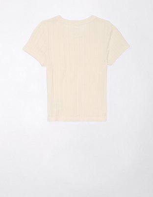 AE Cropped Pointelle-Knit Hey Baby Tee