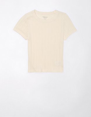 AE Cropped Pointelle-Knit Hey Baby Tee