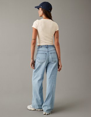 AE Cropped Pointelle-Knit Hey Baby Tee