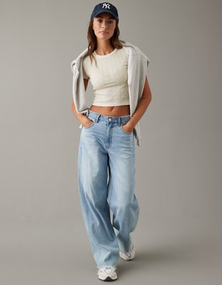 AE Cropped Pointelle-Knit Hey Baby Tee